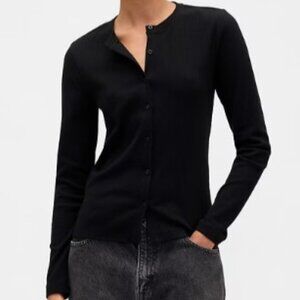 GAP Ribbed Button Up Long Sleeve Top in Black Size S